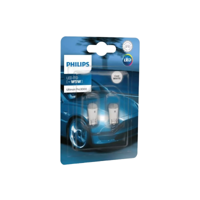 Комплект светодиодных ламп Philips LED Ultinon Pro 3000 11961U30CWB2 / T10 (W5W) / W2.1×9.5d / 6000K / 55Лм / 0,6Вт / холодный белый