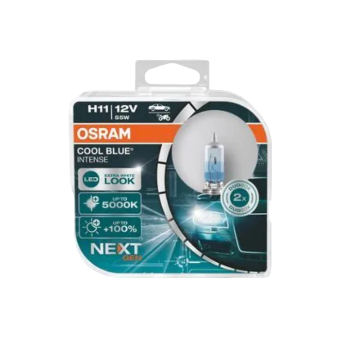 Комплект галогенных ламп Osram Cool Blue Intense DuoBox +100 64193СBN / H4 / P43t-38 / 5000K / 1650Лм / 60Вт / теплый белый