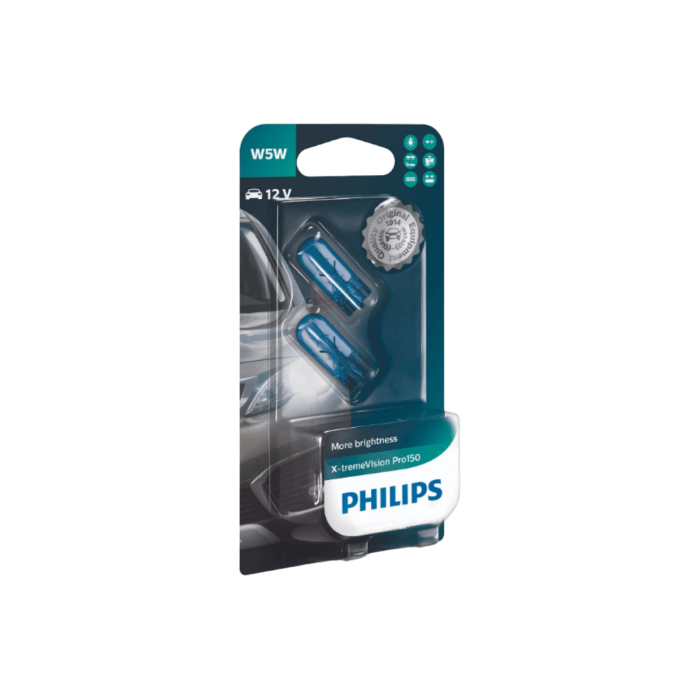 Лампа накаливания Philips X-tremeVision Pro150 12961XVPB2 / W5W / W2.1×9.5d / 3300K / 50Лм / 5Вт / холодный белый