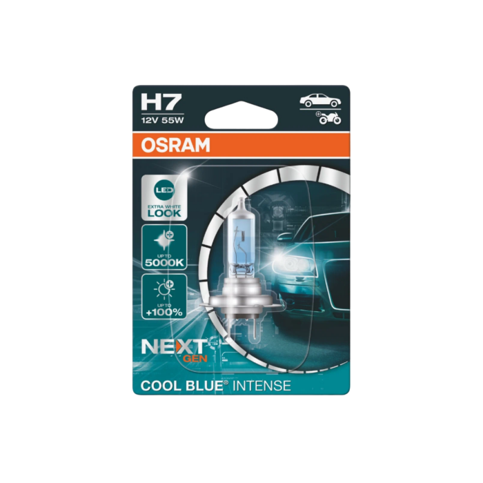 Галогенная лампа Osram Cool Blue Intense Next Gen 64210CBN / H7 / PX26d / 5000K / 1500Лм / 55Вт / холодный белый