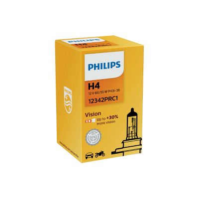 Галогенная лампа Philips Vision 12342PRC1 / H4 / P43t-38 / 3200K / 1815Лм / 60Вт / теплый белый