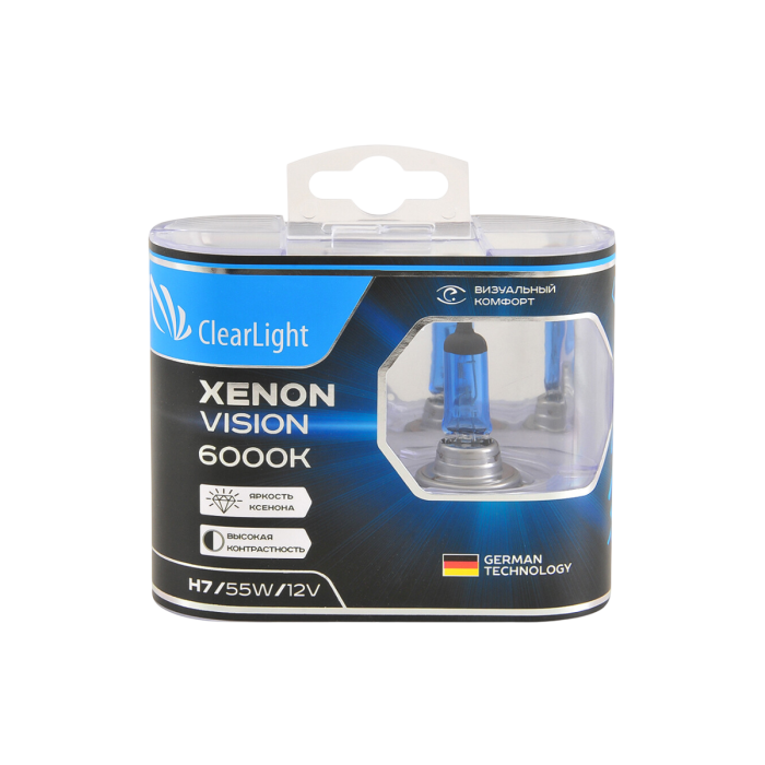 Галогенная лампа Clearlight Xenon Vision MLH7XV / H7 / PX26d / 6000K / 1100Лм / 55Вт / холодный белый