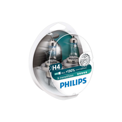 Комплект галогенных ламп Philips X-tremeVision 12342XVS2 / H4 / P43t / 3350K / 1650Лм / 60Вт / теплый белый