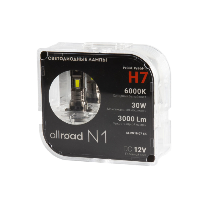 Комплект светодиодных ламп LED Allroad ALRN1H076K / H7 / PX26d / 6000K / 3000Лм / 30Вт / холодный белый
