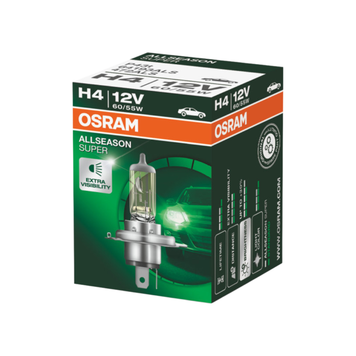 Галогенная лампа Osram Allseason 64193ALS / H4 / P43t / 3000K / 1700Лм / 55Вт / стандартный желтый