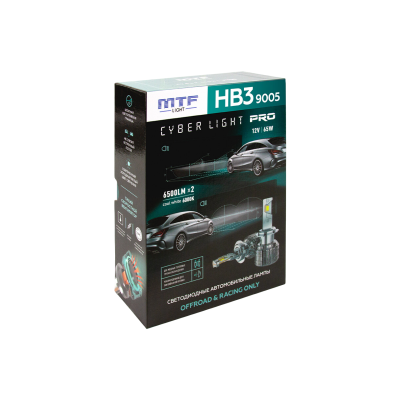 Светодиодная лампа LED MTF Cyber Light PRO CPB3K6 / HB3 / P20d / 6000K / 6500Лм / 65Вт / холодный белый
