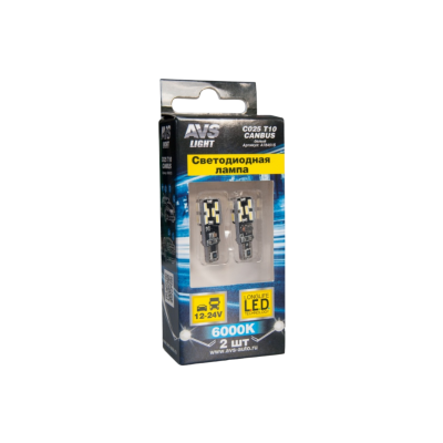 Комплект светодиодных ламп AVS C025 A78451S (Обманка) / T10 (W5W) / W2.1×9.5d / 6000K / 240Лм / 3,6Вт / холодный белый