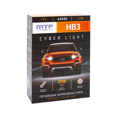 Комплект светодиодных ламп LED MTF Cyber Light / HB3 / P20d / 6000K / 3750Лм / 45Вт / холодный белый