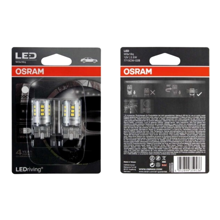 Светодиодная лампа Osram 7716CW-02B / W21/5W / W3x16q / 6000K / 150Лм / 2,5Вт / холодный белый