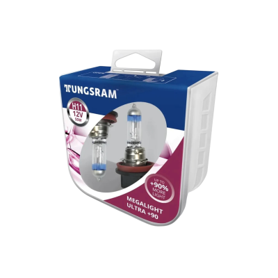 Комплект галогенных ламп Tungsram Megalight Ultra +90 53110SXU PB2 / H11 / PGJ19-2 / 3800K / 1350Лм / 55Вт / теплый белый