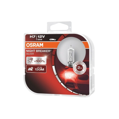 Комплект галогенных ламп Osram Night Breaker Silver +100% 64210NBS-HCB / H7 / PX26d / 3200K / 1500Лм / 55Вт / теплый белый