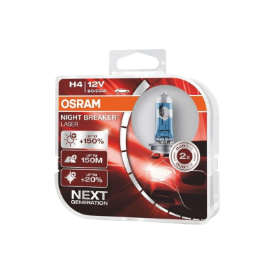Галогенная лампа Osram Night Breaker Laser +150% 64193NL-HCB / H4 / P43t / 3900K / 1650Лм / 60Вт / теплый белый