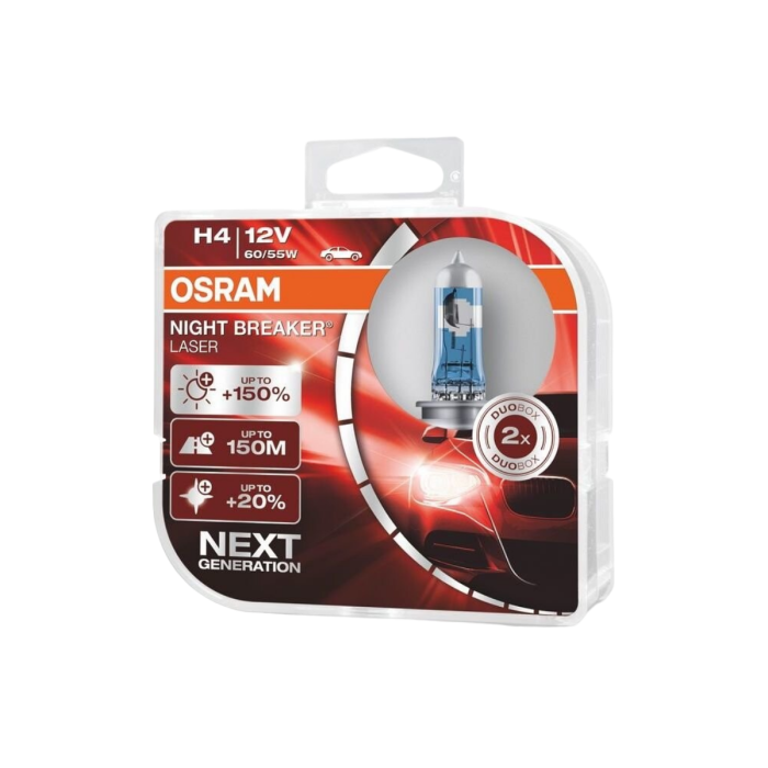 Галогенная лампа Osram Night Breaker Laser +150% 64193NL-HCB / H4 / P43t / 3900K / 1650Лм / 60Вт / теплый белый