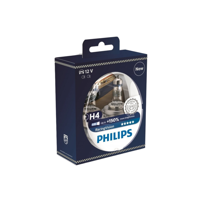Галогенная лампа Philips RacingVision 12342RVS2 / H4 / P43t-38 / 3500K / 1650Лм / 55Вт / теплый белый