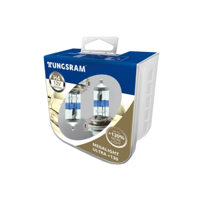Галогенная лампа Tungsram Megalight Ultra +130% 50440XNU / H4 / P43t / 3700K / 1650Лм / 60Вт / стандартный желтый