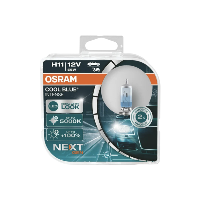 Галогенная лампа Osram Cool Blue Intense Next Gen 64211CBN-HCB / H11 / PGJ19-2 / 5000K / 1350Лм / 55Вт / холодный белый