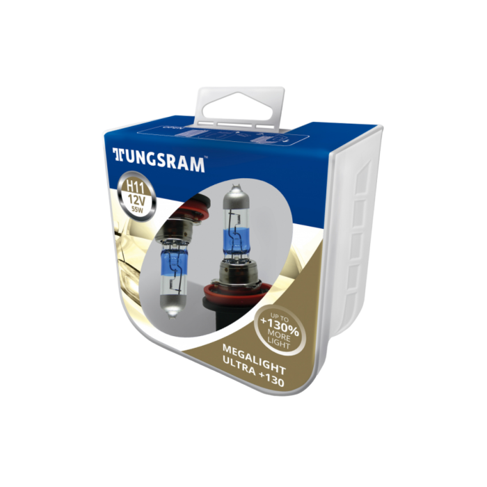 Галогенная лампа Tungsram Megalight Ultra +130% 53110XNU / H11 / PGJ19-2 / 3700K / 1350Лм / 55Вт / теплый белый
