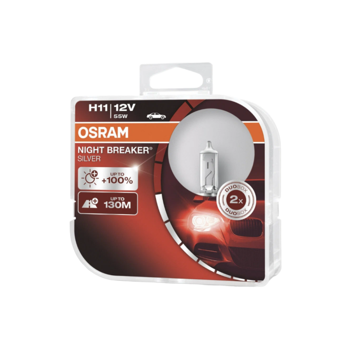Галогенная лампа Osram Night Breaker Silver 64211NBS-HCB / H11 / PGJ19-2 / 3200K / 1350Лм / 55Вт / теплый белый