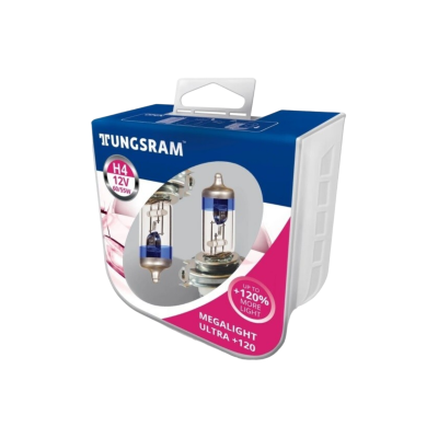 Комплект галогенных ламп Tungsram Ultra +90% 50440SXU / H4 / P43t / 3300K / 1650Лм / 60Вт / холодный белый