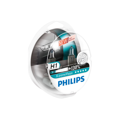 Галогенная лампа Philips X-tremeVision 12258XV+S2 / H1 / P14.5s / 3500K / 1550Лм / 55Вт / стандартный желтый