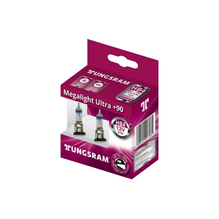 Галогенная лампа Tungsram Megalight Ultra +90% 53070SXU / HB4 / P22d / 3500K / 1095Лм / 51Вт / холодный белый