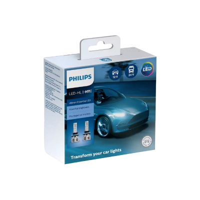 Комплект светодиодных ламп Philips Ultinon Essential LED / H11 / PGJ19 / 6500K / 1550Лм / 24Вт / холодный белый